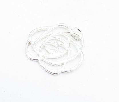 925 Sterling Silver  Shiny Polished Open Rose Flower Motif Pendant  PT4648