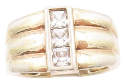 925 Sterling Silver Vintage Ring Gold Plated Square Cut CZ  Sz 8  RG32866