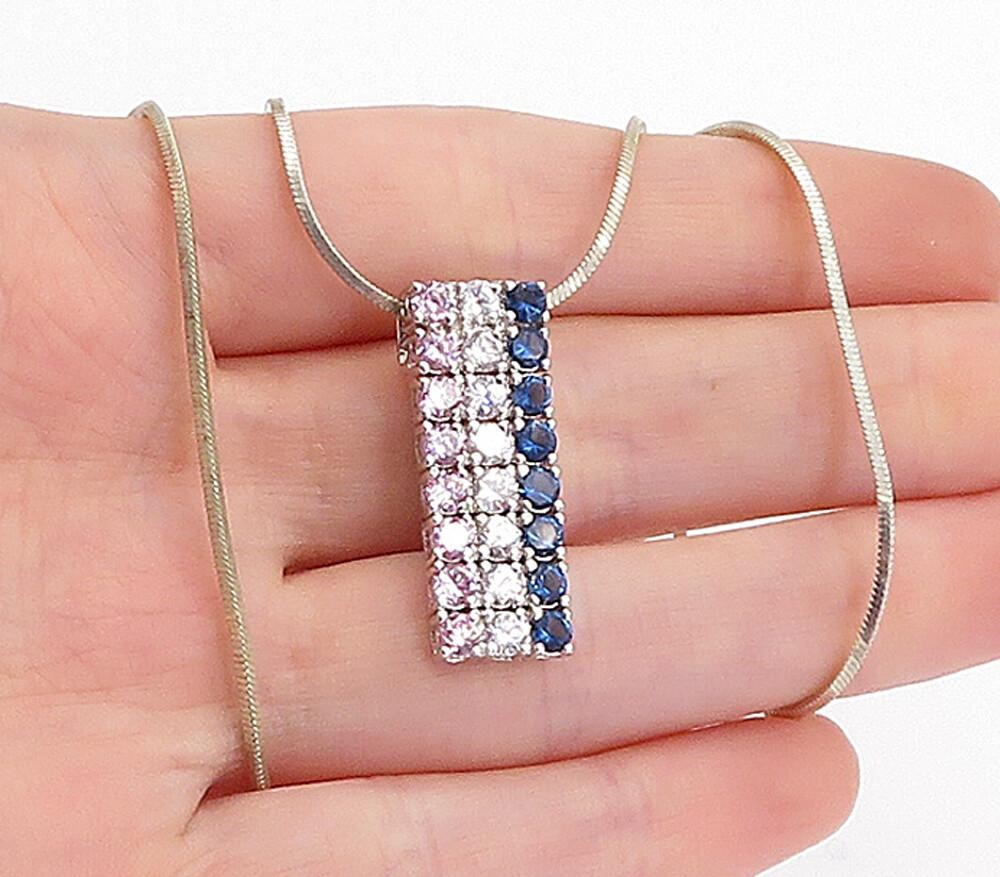 925 Sterling Silver  Cubic Zirconia & Topaz Shiny Snake Chain Necklace  NE1007