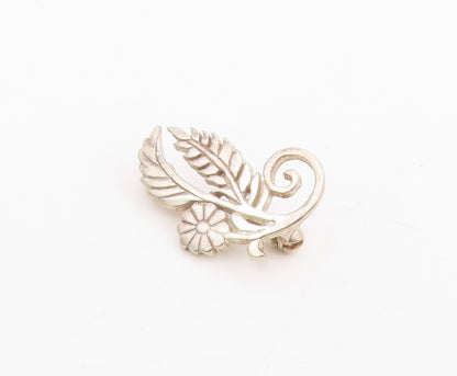 925 Sterling Silver Vintage Brooch Pin Openwork Flower & Leaf Motif  BP12239