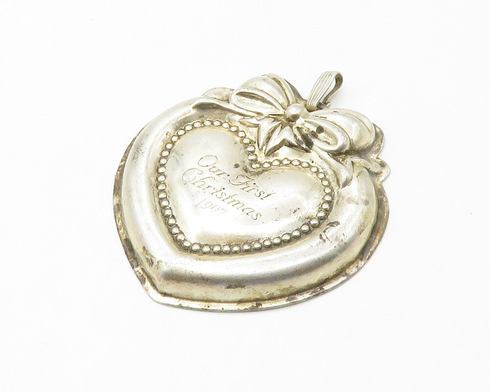 REED & BARTON 925 Silver  Vintage First Christmas Love Heart Pendant  PT11222