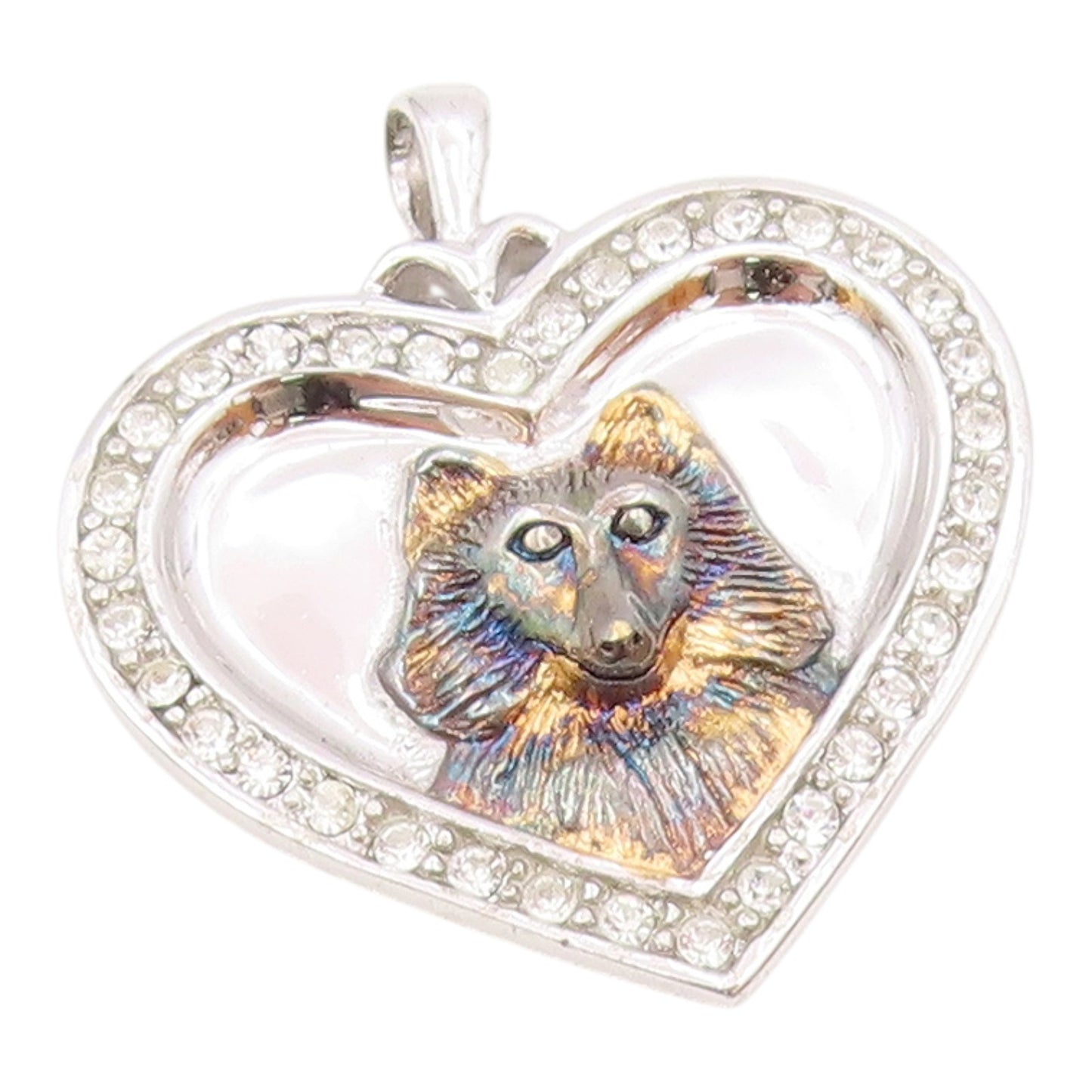 925 Silver  Vintage Carved Dog Cubic Zirconia Love Heart Pendant  PT20097