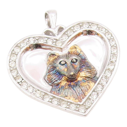 925 Silver  Vintage Carved Dog Cubic Zirconia Love Heart Pendant  PT20097