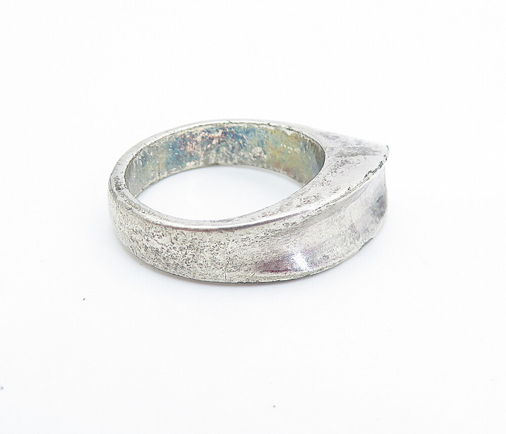 925 Sterling Silver  Vintage Shiny Concave Detail Round Band Ring Sz 6  RG6693