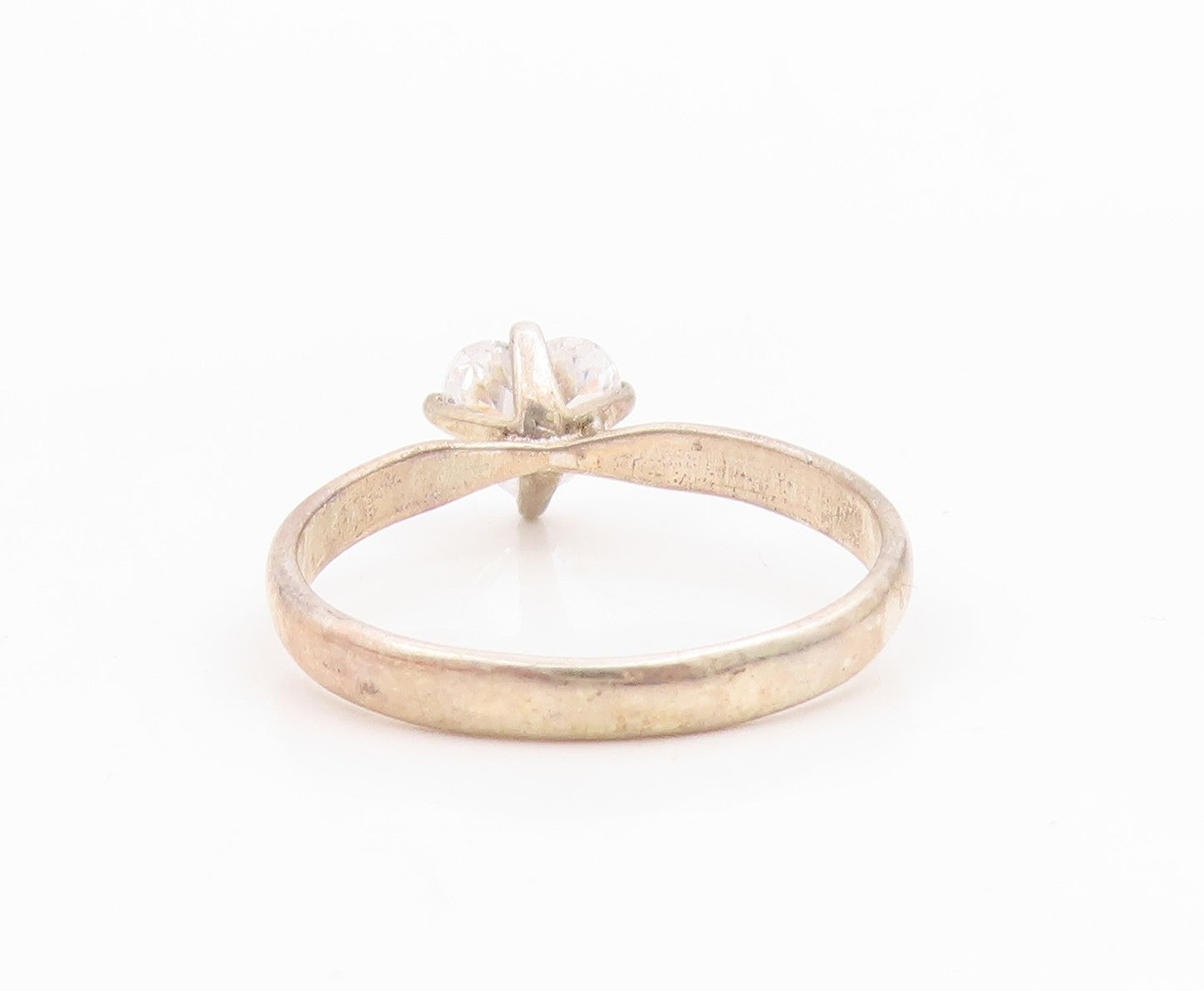 925 Sterling Silver Vintage Ring Heart Shape CZ Solitaire Band  Sz 10  RG34930