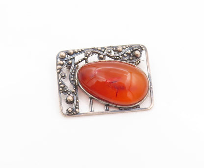 925 Sterling Silver Vintage Brooch POLAND Large Amber Swirly Cutout  BP11621