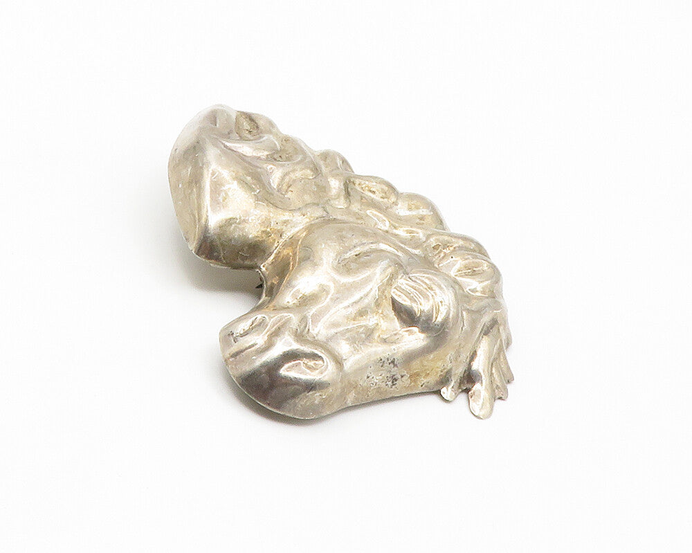 MEXICO 925 Sterling Silver  Vintage Dark Tone Horse's Head Brooch Pin  BP5753
