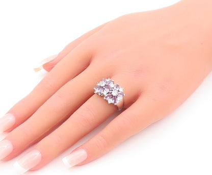 925 Sterling Silver Vintage Ring Oval Cut Amethyst & CZ Flower  Sz 6.5  RG28460