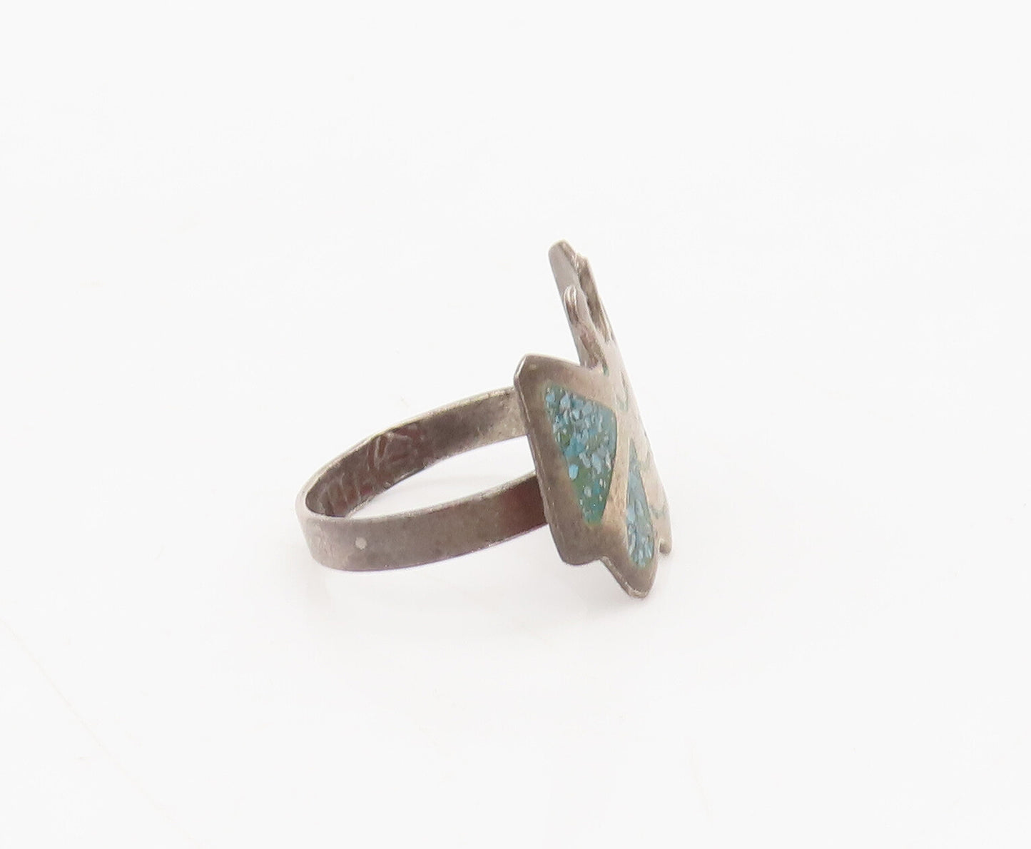 925 Sterling Silver Vintage Ring Crushed Turquoise Inlay Butterfly Sz 5  RG27649