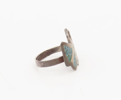 925 Sterling Silver Vintage Ring Crushed Turquoise Inlay Butterfly Sz 5  RG27649