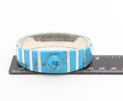 925 Sterling Silver Vintage Bracelet MEXICO Turquoise Inlay Bangle  BT11775