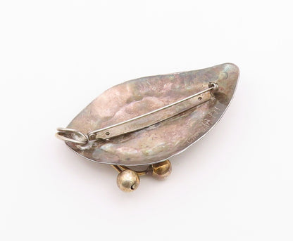 DESIGNER 925 Silver  Vintage Rough Peridot Floral Leaf Brooch Pin  BP8198