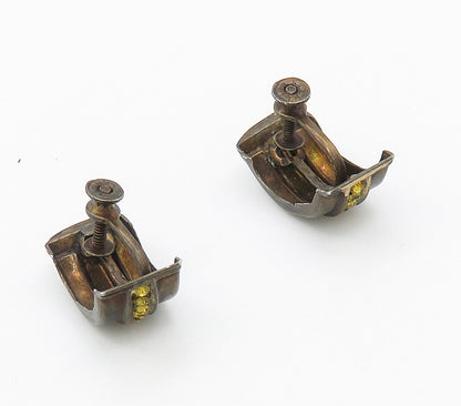 925 Sterling Silver  Vintage Citrine Curved Non Pierce Drop Earrings  EG8045