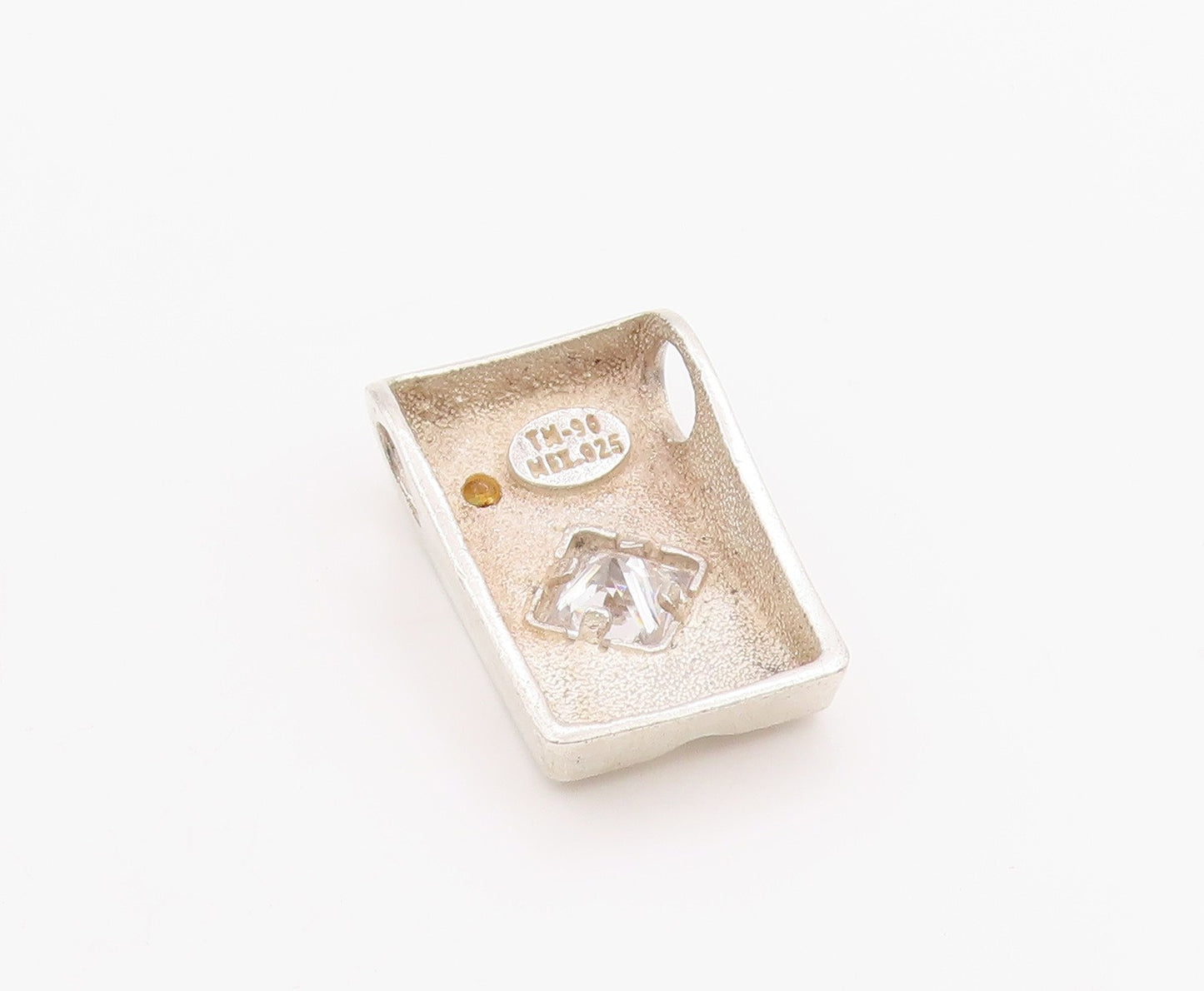 925 Sterling Silver Vintage Pendant Two Shape CZ Modernist Solid Charm  PT24912