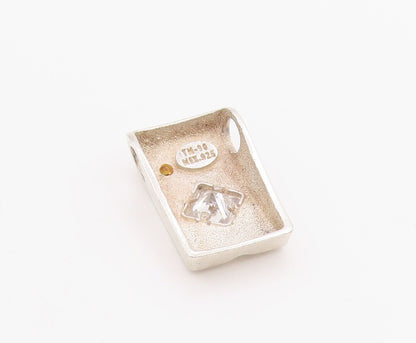 925 Sterling Silver Vintage Pendant Two Shape CZ Modernist Solid Charm  PT24912
