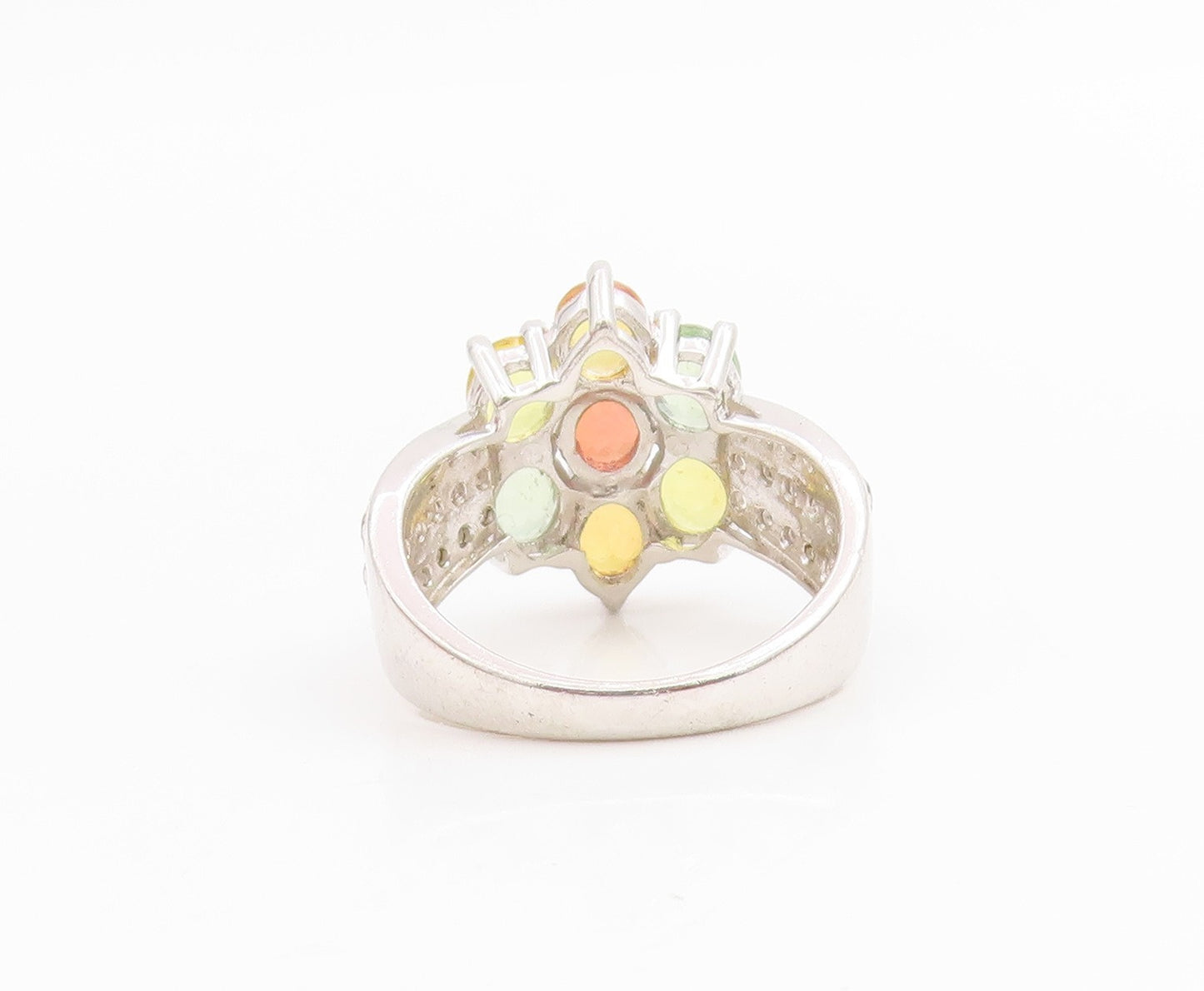 925 Sterling Silver Vintage Ring Multi Gemstone Floral Petal Band  Sz 6  RG33849