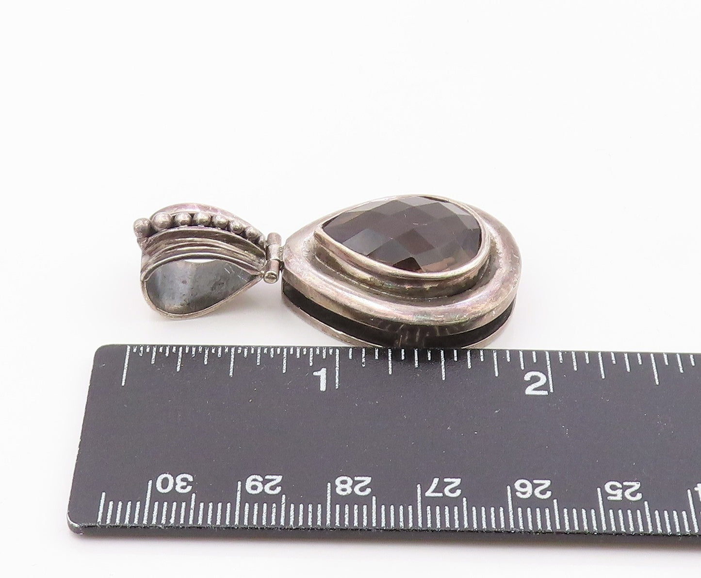 925 Sterling Silver  Vintage Tear Drop Smoky Topaz Pendant  PT18909