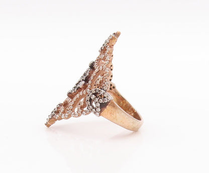 925 Sterling Silver Vintage Ring Swirly Floral Cutout CZ Inlay  Sz 7.5  RG28572