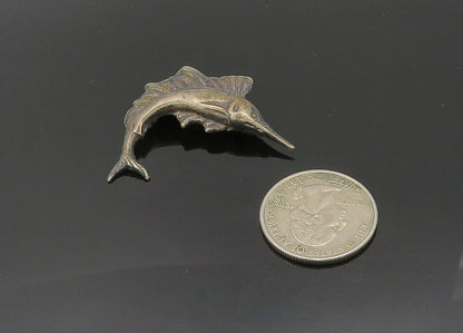925 Sterling Silver  Vintage Antique Swordfish Dark Tone Brooch Pin  BP7991