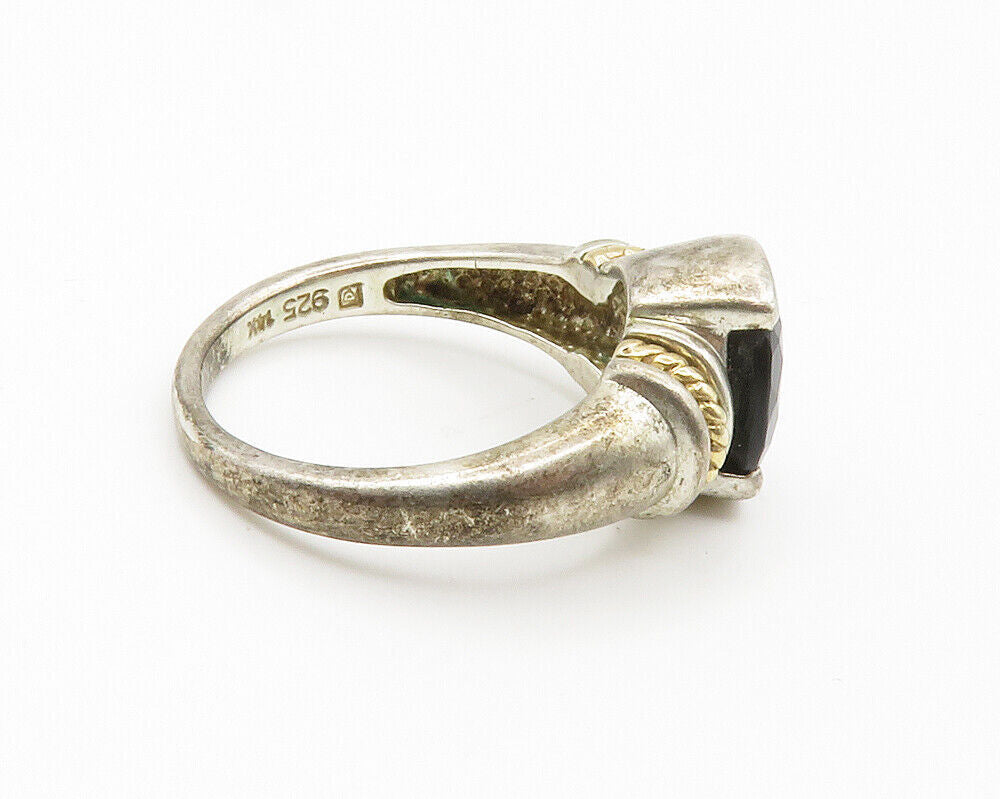 925 Sterling Silver & 14K GOLD  Vintage Black Hematite Band Ring Sz 7  RG14727