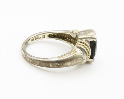 925 Sterling Silver & 14K GOLD  Vintage Black Hematite Band Ring Sz 7  RG14727