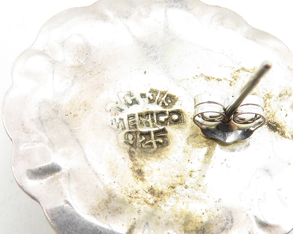 MEXICO 925 Sterling Silver  Vintage Two Tone Floral Dome Drop Earrings  EG5853