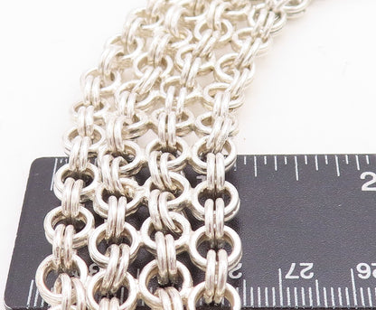 925 Sterling Silver  Polished Chunky Round Link 4 Row Chain Necklace  NE1480