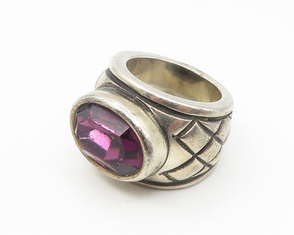 925 Sterling Silver  Vintage Amethyst Cross Etched Cocktail Ring Sz 5  RG11219