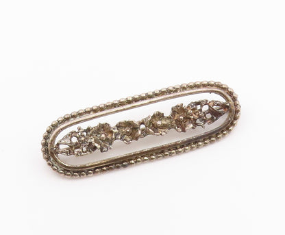 BEAU 925 Sterling Silver  Vintage Shiny Row Of Flowers Brooch Pin  BP8499