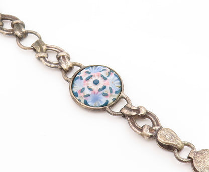 925 Sterling Silver Vintage Bracelet Antique Carved Floral Blossom Link  BT11925