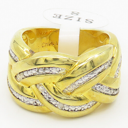 925 Sterling Silver  Genuine Diamond Gold Plated Shiny Band Ring Sz 8  RG17808