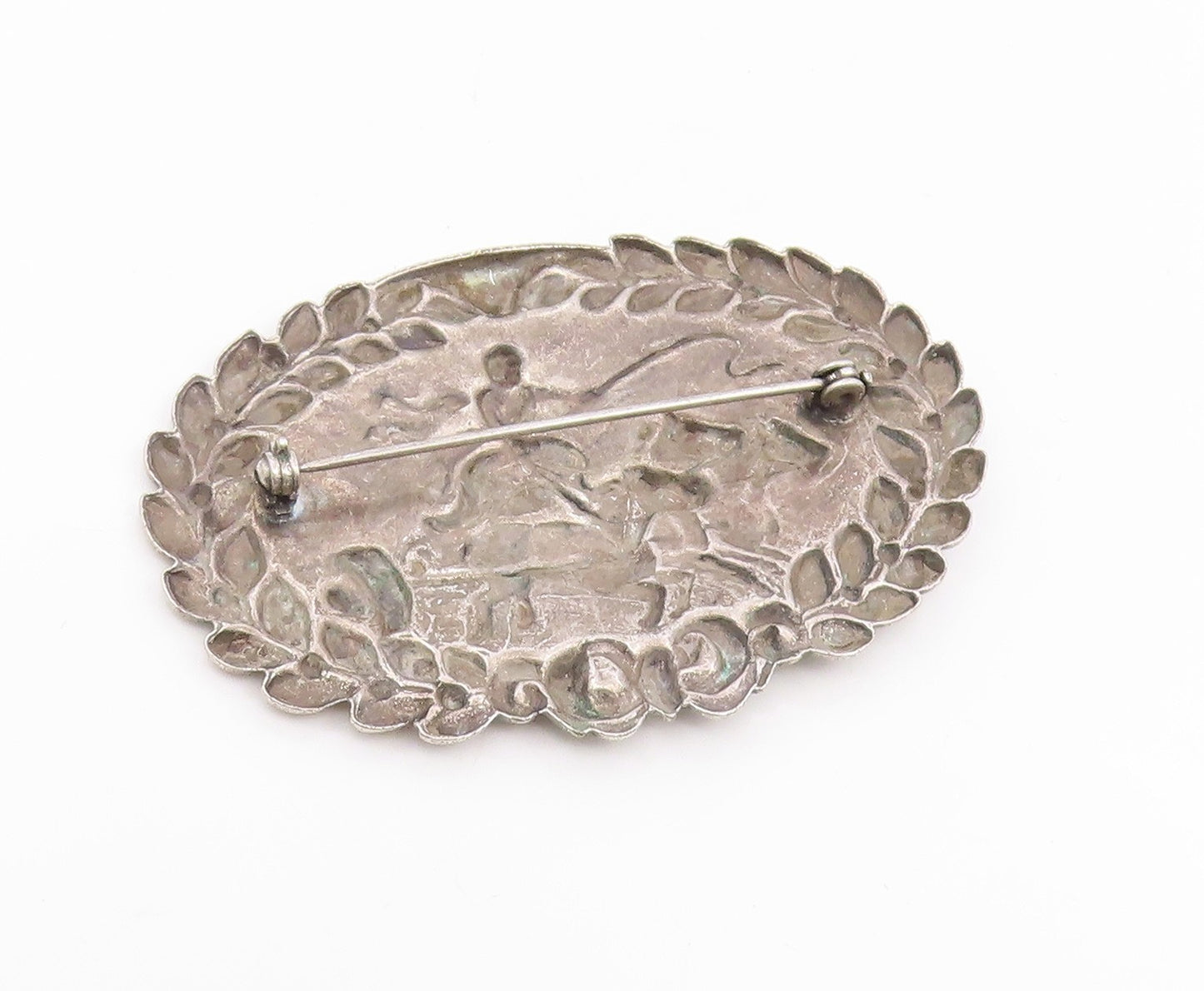 925 Sterling Silver Vintage Brooch Pin Carved Royal Charioteer & Horses  BP12390