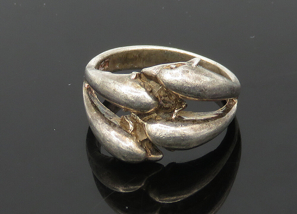 925 Sterling Silver  Vintage Dark Tone Split Dome Band Ring Sz 6  RG21189