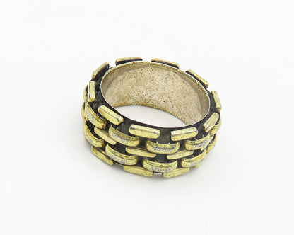 925 Sterling Silver  Vintage Gold Plated Brick Layer Band Ring Sz 8  RG19360