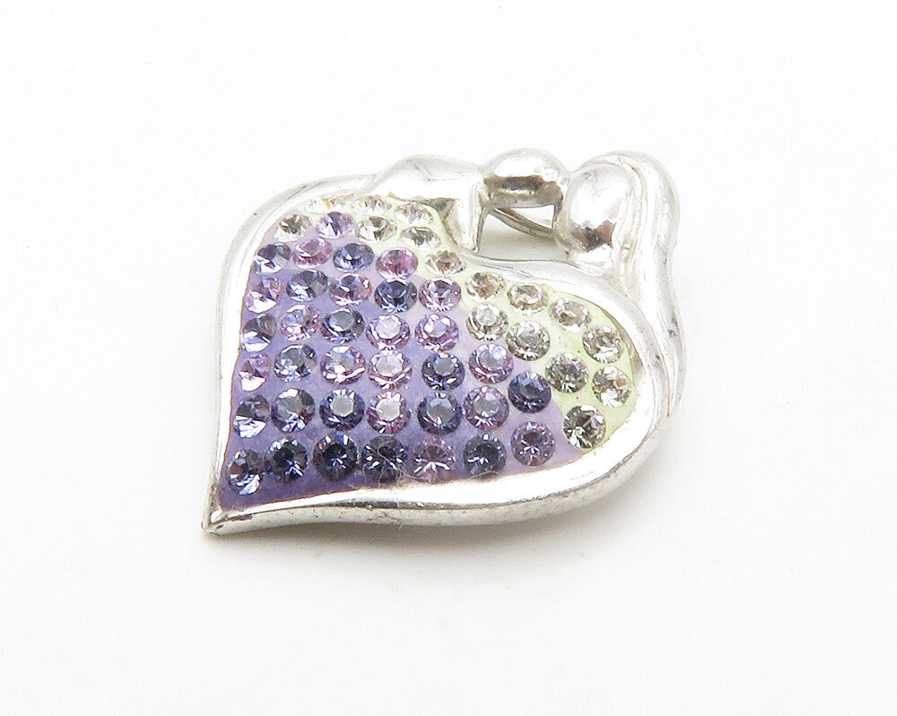 925 Sterling Silver  Shiny Purple Cubic Zirconia Love Heart Pendant  PT11212