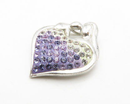 925 Sterling Silver  Shiny Purple Cubic Zirconia Love Heart Pendant  PT11212