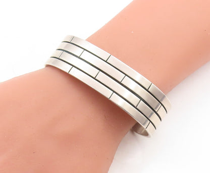 925 Sterling Silver  Vintage Shiny Brick Layer Design Cuff Bracelet  BT1761