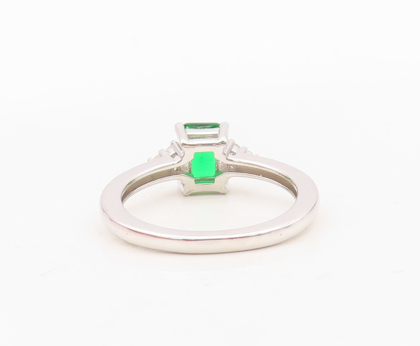 925 Sterling Silver Vintage Ring Rectangle Green & White CZ  Sz 7  RG30371