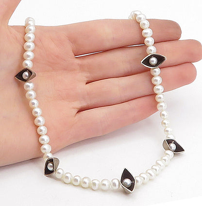 925 Sterling Silver  Vintage Petite Freshwater Pearls Beaded Necklace  NE1131