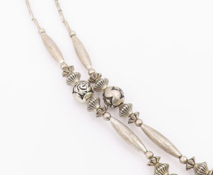 925 Silver  Vintage Engraved Sphere Bar & Tiger's Eye Layered Necklace  NE3877