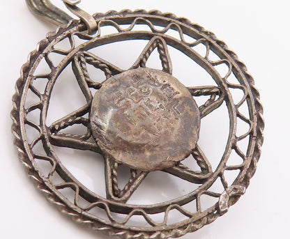 925 Sterling Silver Vintage Pendant Turquoise Openwork Pentagram Charm  PT26078