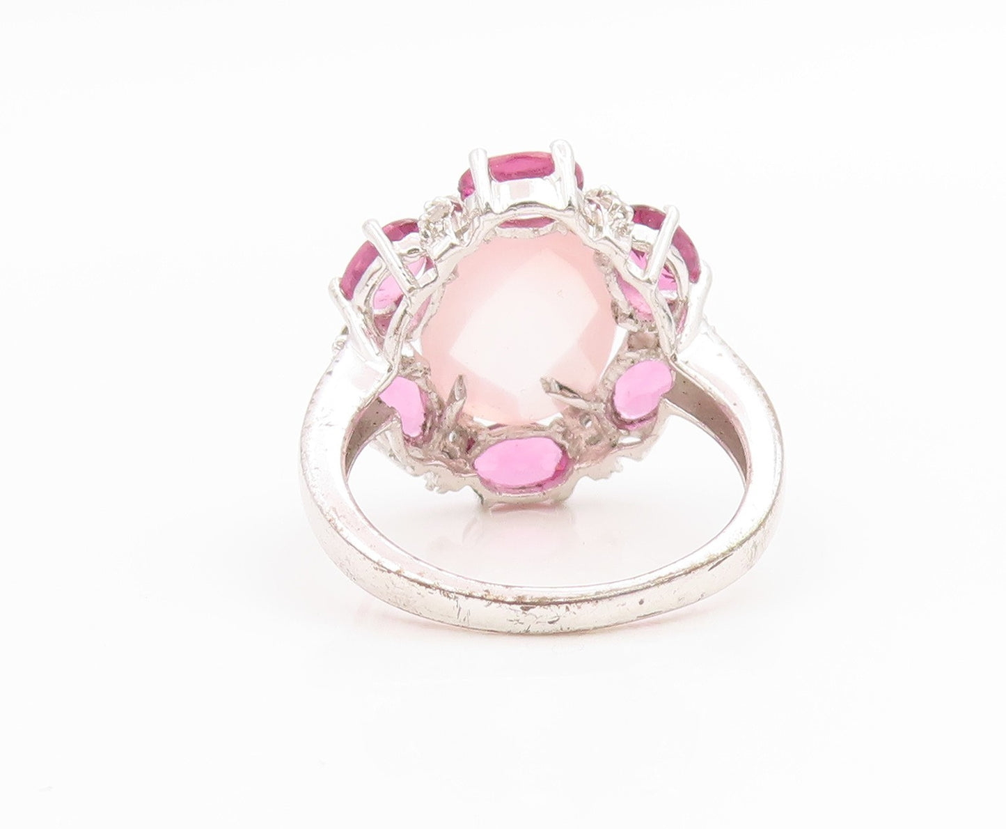 925 Sterling Silver Vintage Ring Rose Quartz & Topaz Floral Band  Sz 8  RG35777