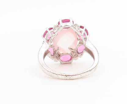 925 Sterling Silver Vintage Ring Rose Quartz & Topaz Floral Band  Sz 8  RG35777