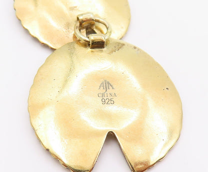 925 Sterling Silver Vintage Earrings Gold Plated Etched Lotus Leaf Drop  EG13887