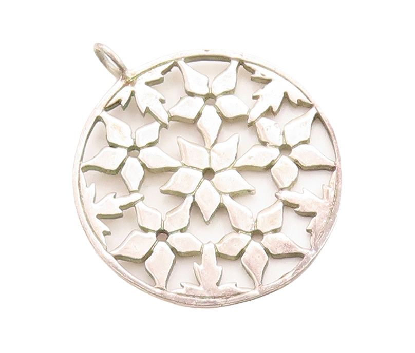 925 Sterling Silver Vintage Pendant Designer Cutout Floral Net Design  PT23754
