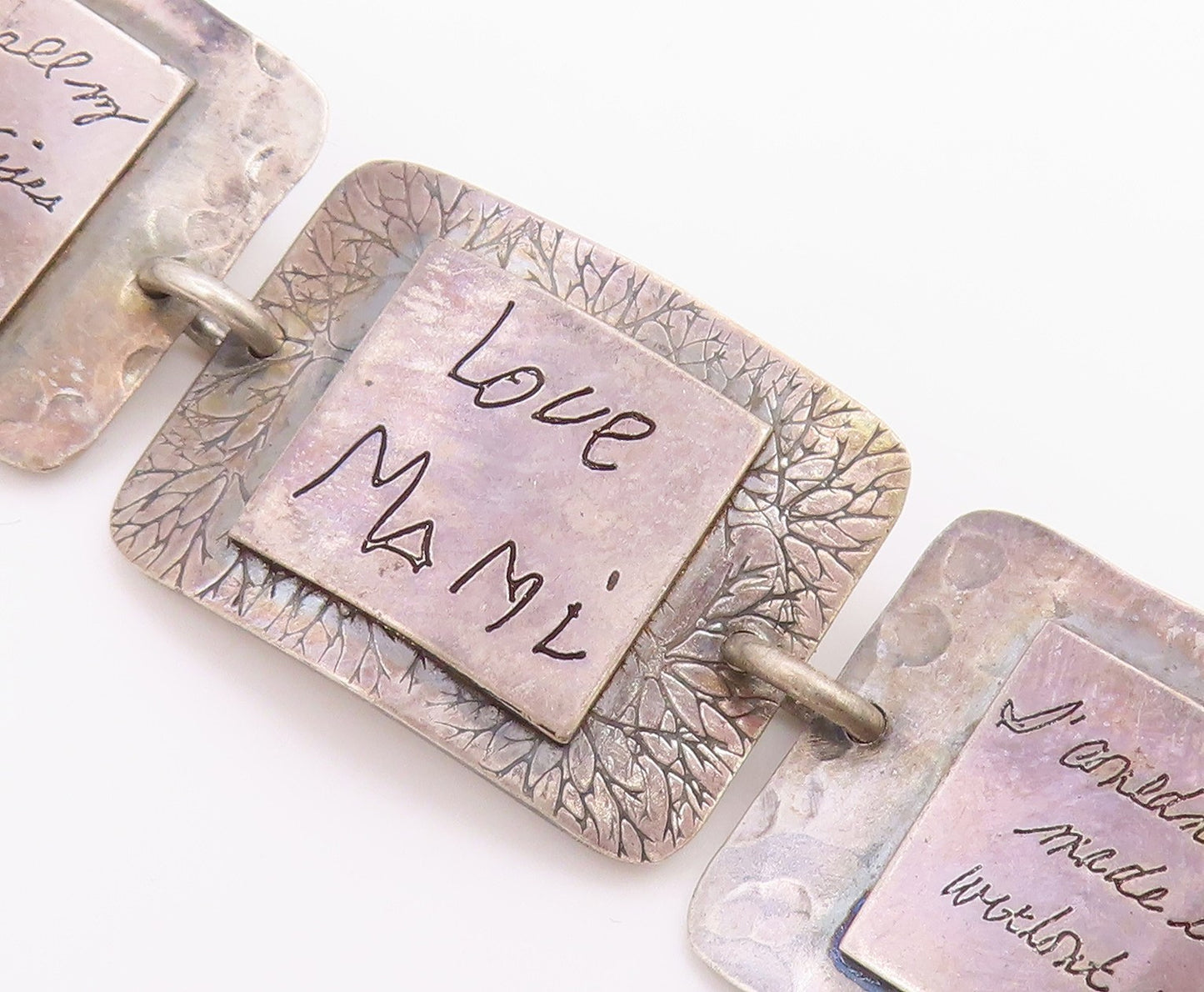 DESIGNER 925 Sterling Silver  Vintage Etched Writing Chain Bracelet  BT8656