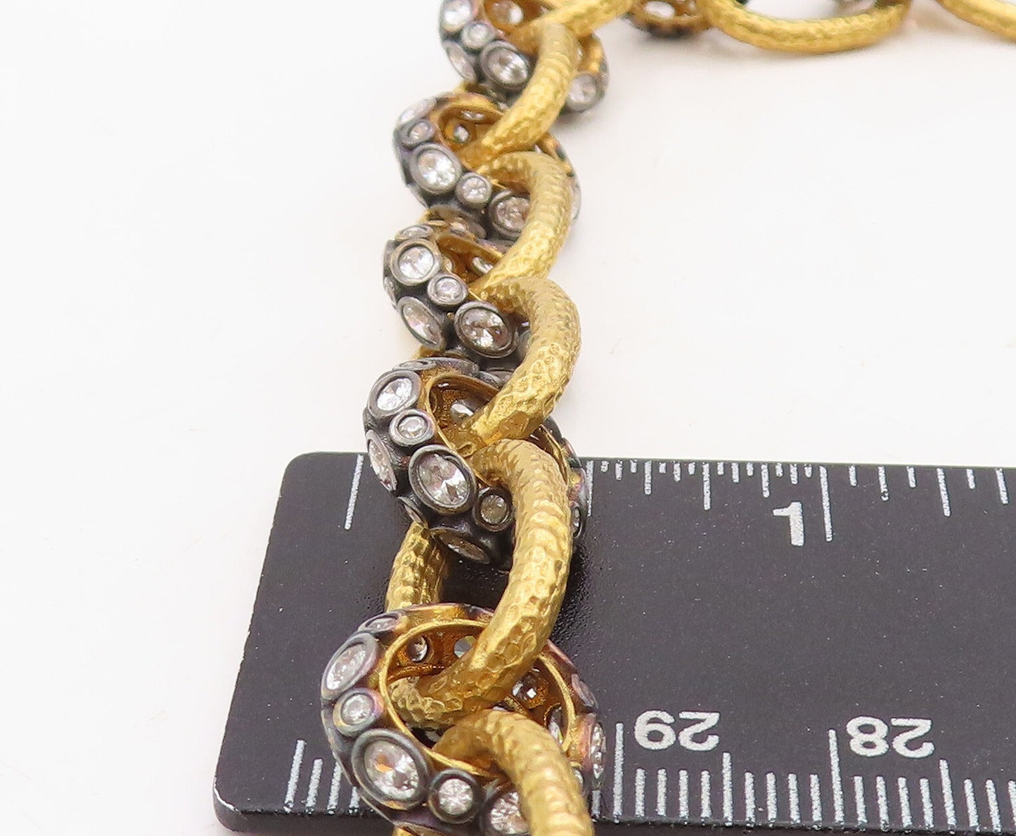 925 Sterling Silver Vintage Necklace Gold Plated Topaz Linked Rings  NE4326