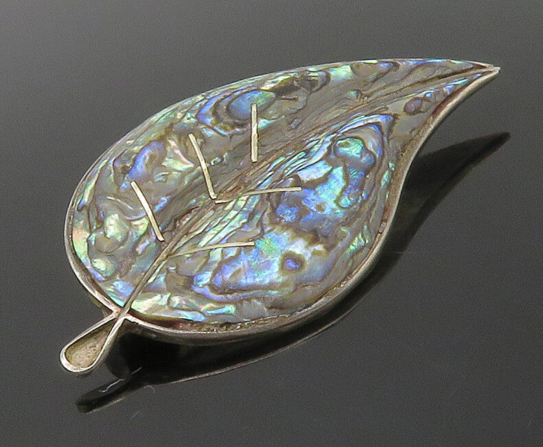 MEXICO 925 Sterling Silver  Vintage Abalone Shell Floral Brooch Pin  BP6137