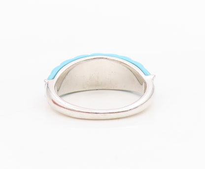 925 Sterling Silver Vintage Ring Ribbed Turquoise Statement Band  Sz 7  RG34190