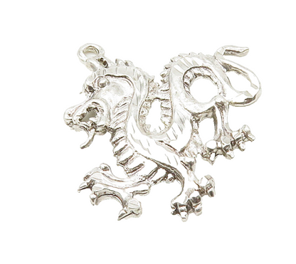 925 Sterling Silver  Vintage Shiny Diamond Cut Dragon Motif Pendant  PT12533
